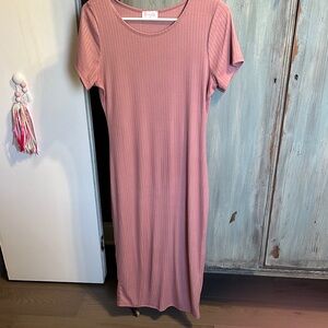 Pink Lily Ribbed Maxi Dress in Dusty Rose